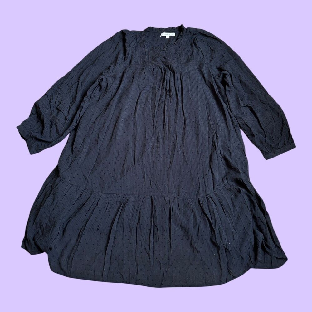 Ann Taylor LOFT Dress Womens Medium Black Flowy Ruffle Neck Balloon Sleeve